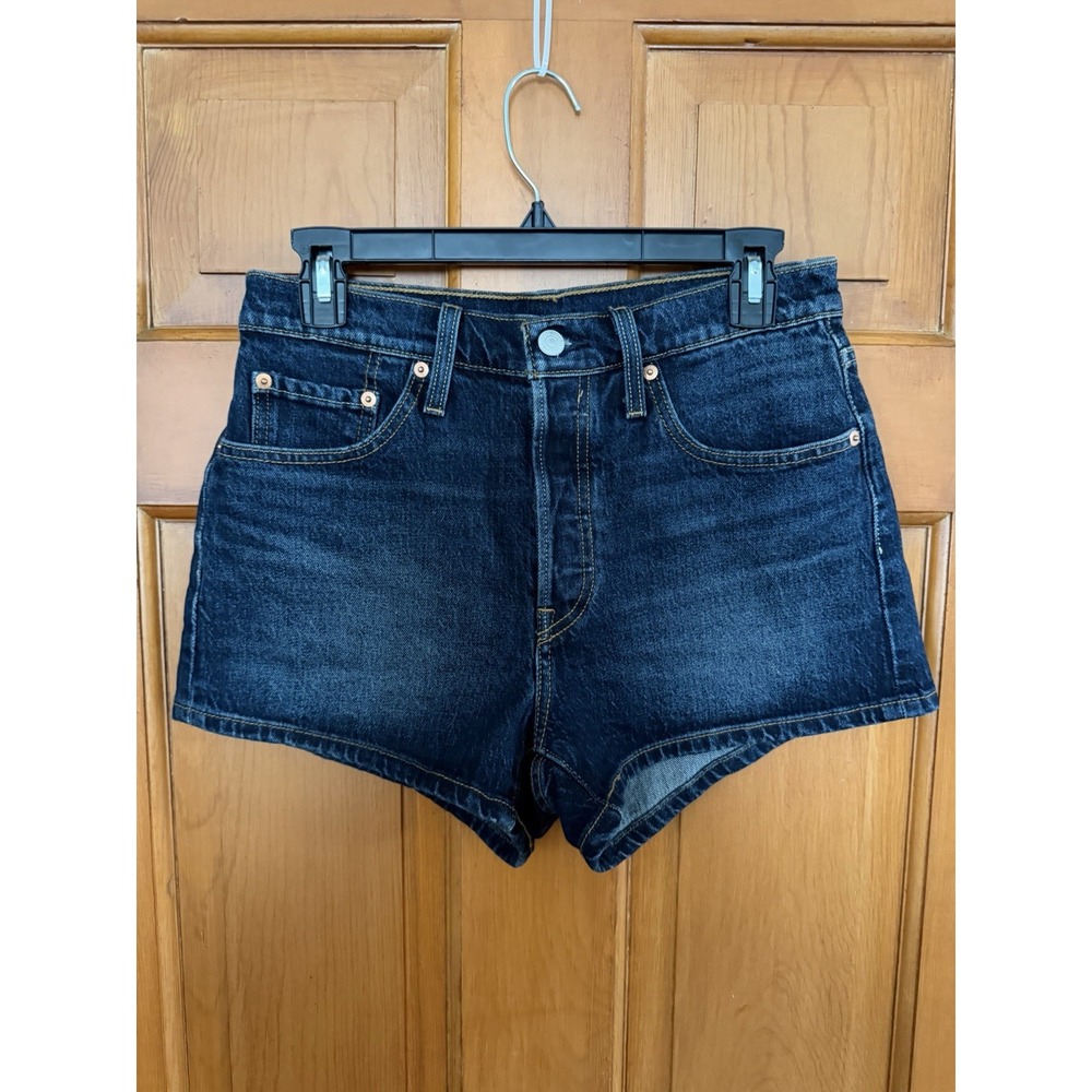 Women's Levi's 501 Button Fly High-Rise Dark Wash Denim Shorts Size 28 Cotton
